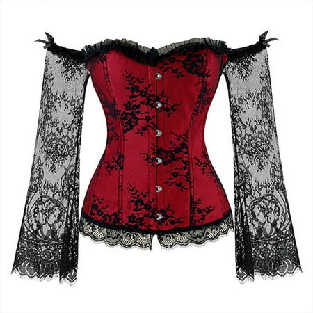 

Red Corset Top Renaissance Corset Tops for Women Women s Dress Fishbone Corset Gathering Belly Supporting Chest Sleeves Lace Hollow Body Sculpting Court Corset Waist Corset Red Corset