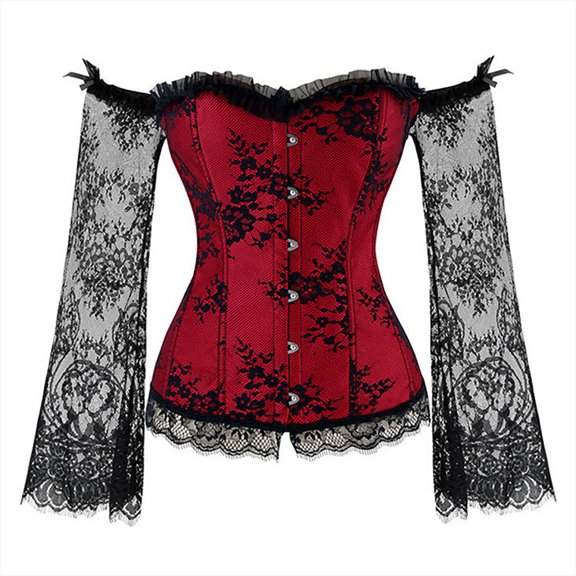 Generic Women's Lace up Gothic Jacquard Shoulder Straps Tank Overbust Shaper Corset Bustiers Top
