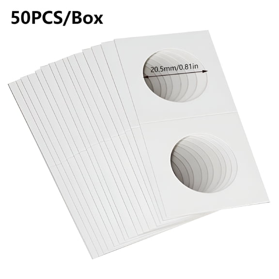 CCOCC 50 Pcs Coin Holders for Collectors, Cardboard Coin Flips with Clear Window, Paper Sleeves for Dollars Quarters Pennies, Numismatic Storage Supplies for Display and Organization, White