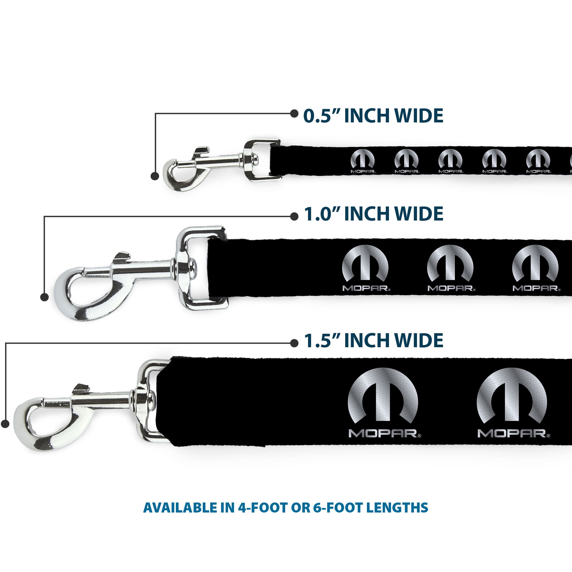 Mopar Pet Leash, Dog Leash, Mopar Logo Repeat Black Silver Gradient, 6 Feet Long 1.0 Inch Wide