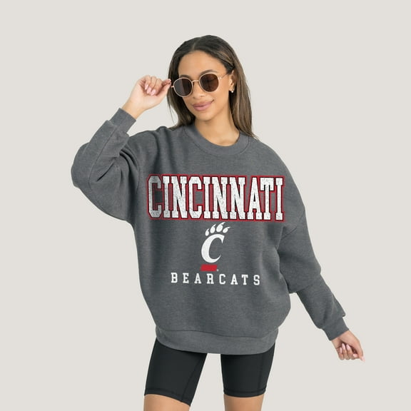 Women's Gameday Couture  Heather Charcoal Cincinnati Bearcats Oversized Distressed Fleece Pullover Sweatshirt
