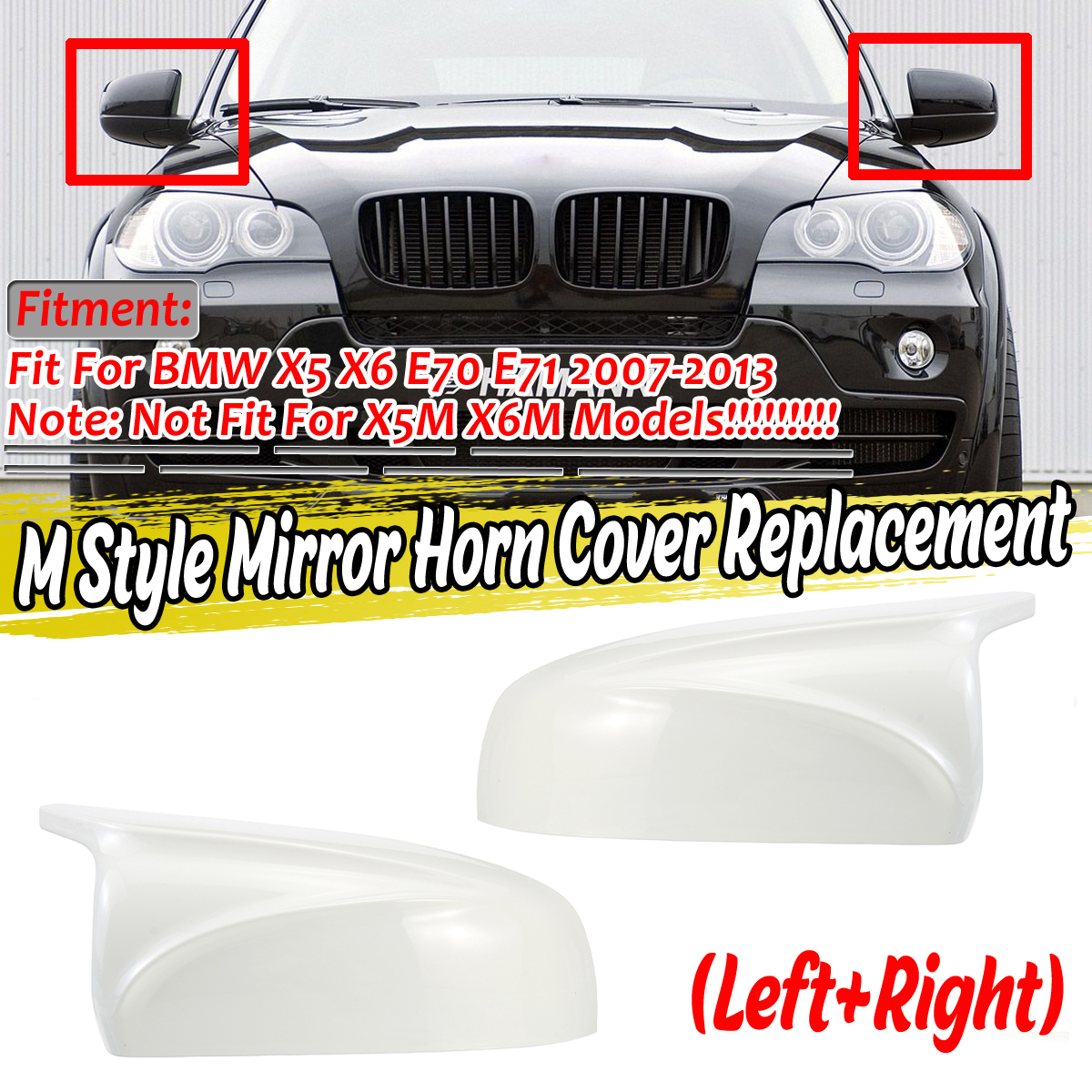 Remplacement de gauche en plastique noir aile droite Rearview Mirror Case Cover Cap for BMW X5 X6 E70 2006 2007 2008 2009 2010 2011 2012 2013 Installation facile Ensembles R/étroviseurs ext/érieurs 803