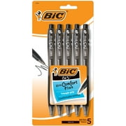 BIC Round Stic Grip Ballpoint Pens, Xtra-Comfort Plus, 1.0mm, Medium Point, Black, 5 Count