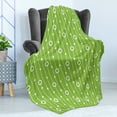thumbnail image 4 of Irish Soft Flannel Fleece Throw Blanket, Trifolium on Vertical Wavy Stripes with Dots Luck Fortune, Cozy Plush for Indoor and Outdoor Use, 50" x 70", Lime Green White, by Ambesonne, 4 of 5