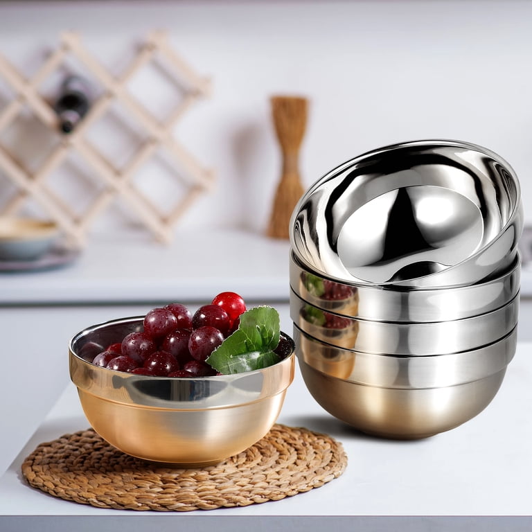 6 Pack Stainless Steel Bowls 16 Oz - Double-Wall Insulated, Nesting Soup/Snack Bowls, 5" Diameter