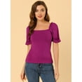 thumbnail image 3 of Unique Bargains Blouse Élégante à Manches Bouffantes pour Femmes, Col Carré, Vert m, 3 of 6