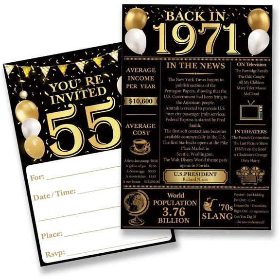 55th Birthday Party Invitations for Women Men - Back in 1971 Invites 55 Year Old Birthday Invitations Set for Birthday Anniversary (20 Invitations and Envelopes)
