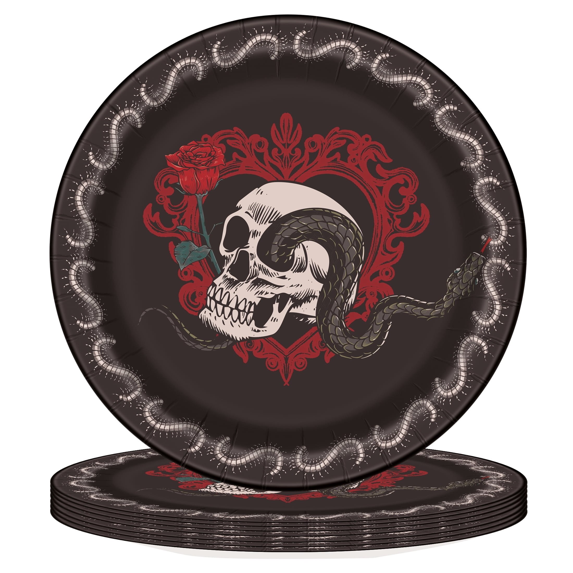 Skull and Roses Disposable Paper Plates, Multicolor, 8.5", 8 Count, Halloween by Way To Celebrate