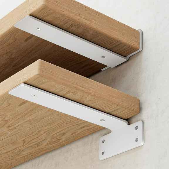 6 Inch Floating Shelf Brackets White, Hidden Invisible L Shelves Brackets, 1/5 Inch Heavy Duty Metal Industrial White Shelf Bracket Hardware Supports, 6 Pack Brackets for Wood Shelves