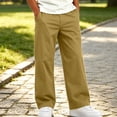 thumbnail image 3 of cfhntfmh Casual Pants for Boys Loose Fit Solid Color Elastic Waisted Straight Leg Pants with Pockets (Khaki,14-15 Years), 3 of 7