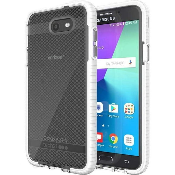 Tech21 White Clear EVO Check Anti-Shock Case TPU Cover for Samsung Galaxy J7 (2017), SM-J727, J7V, Sky Pro, J7 Prime, Perx
