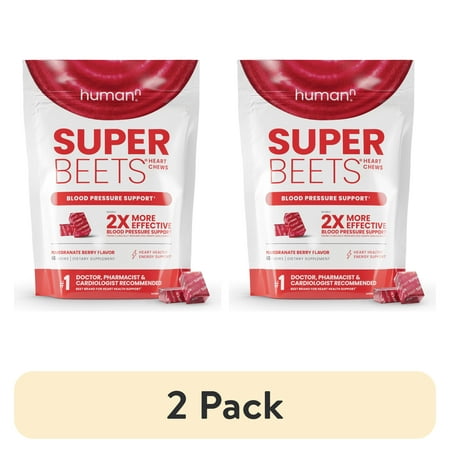 (2 pack) Humann Superbeets Pomegranate Berry Flavor Heart Chews 60 ea