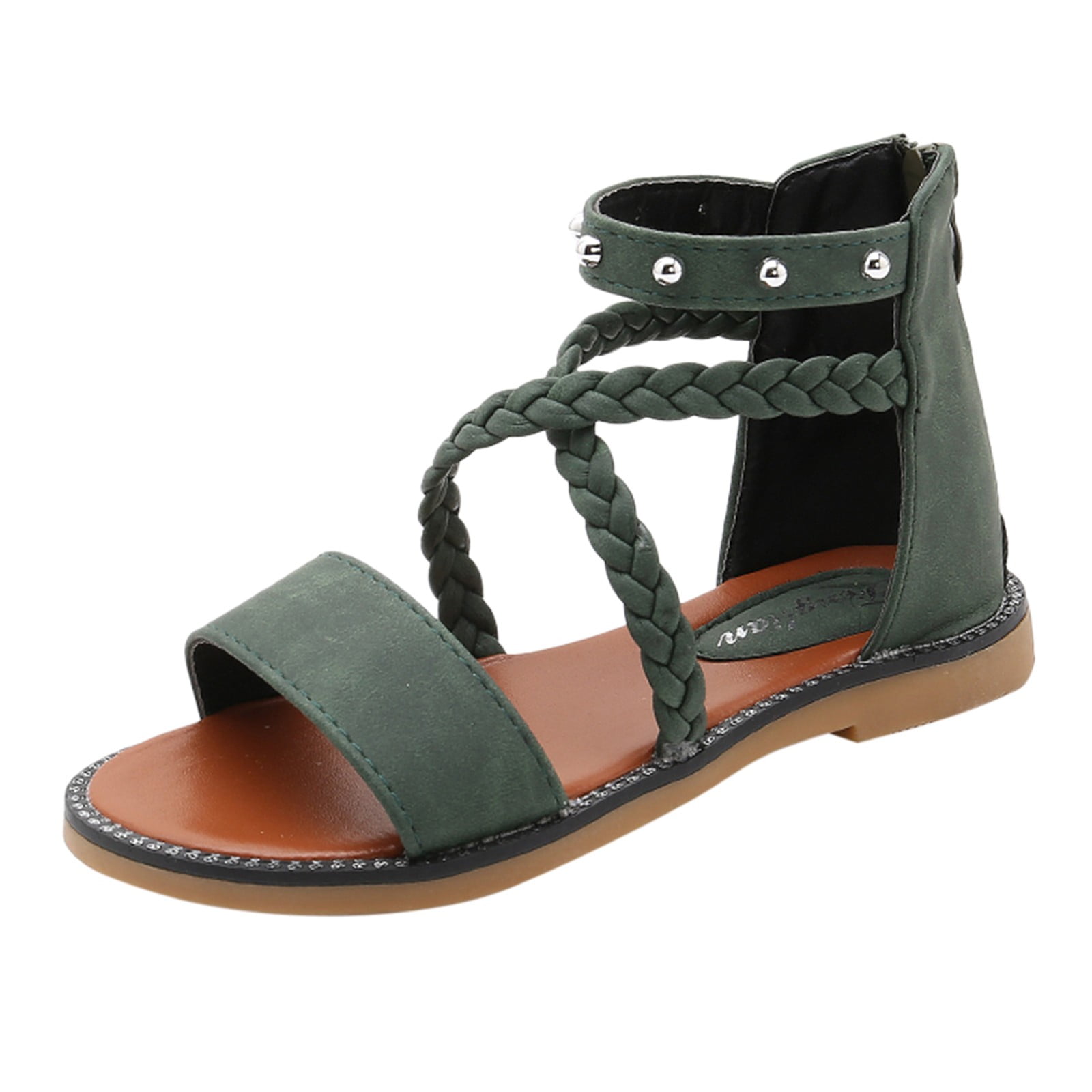 adviicd Girls Dressy Sandals Girls Sandals Toddler Little Kid Cute Open Toe Flats Dress Sandals Summer Shoes Green 36