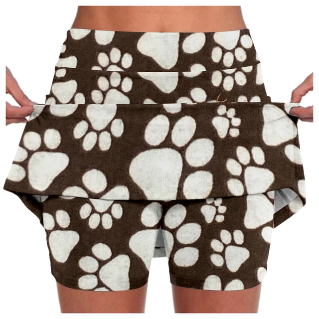 Fgnfyis Jupes de Tennis pour Femmes Jupe Décontractée Imprimée avec Short Intégré Confortable Extensible Taille Haute Jupe Ligne A Mini pour Printemps Été Jupes Femmes Blanc TG