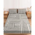 thumbnail image 2 of Full Size Fitted Sheet Set - Black Boho 3 Piece Bedding Sets 16" Deep Pocket Fitted Sheet with 2 Pillowcases, Abstract Geometric Curves Lines Modern Brushed Microfiber Hotel Luxury Bed Sheets, 2 of 9