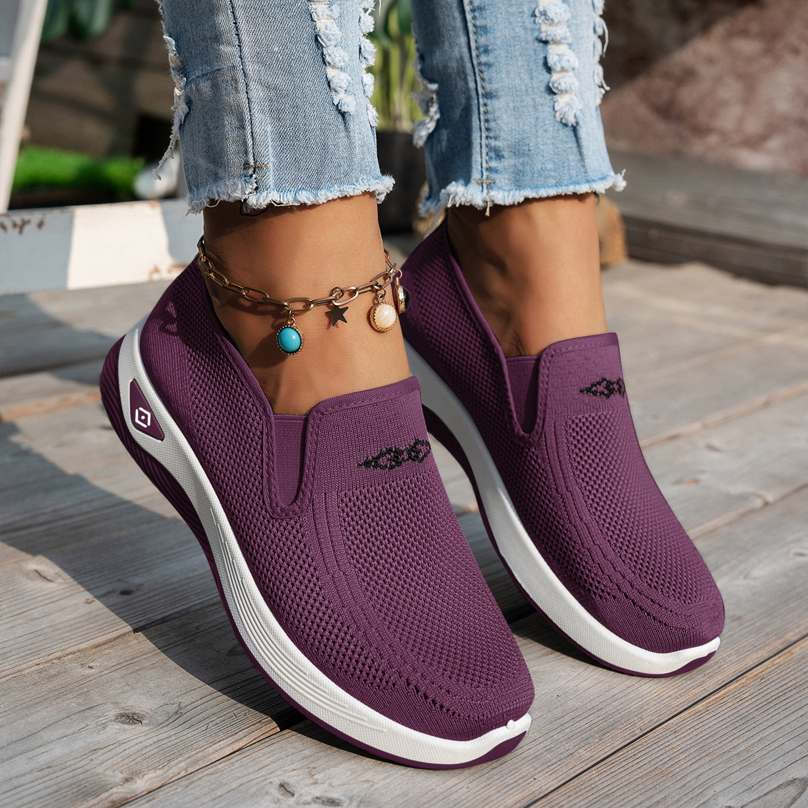 HAJWOH Women's Wide Width Orthopedic Shoes, Slip On Walking Sneakers for Work and Nurse, Enhanced Arch Support Vermilion US-6.5（EU-37）