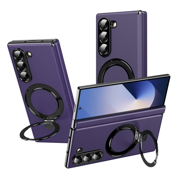 Allytechgroup Shockproof Case for Samsung Galaxy Z Fold 7, Magnetic Cover Support Wireless Charging Anti-Scratch Ring Bracket Stand Bumper Rugged Phone Case for Galaxy Z Fold 7, Purple