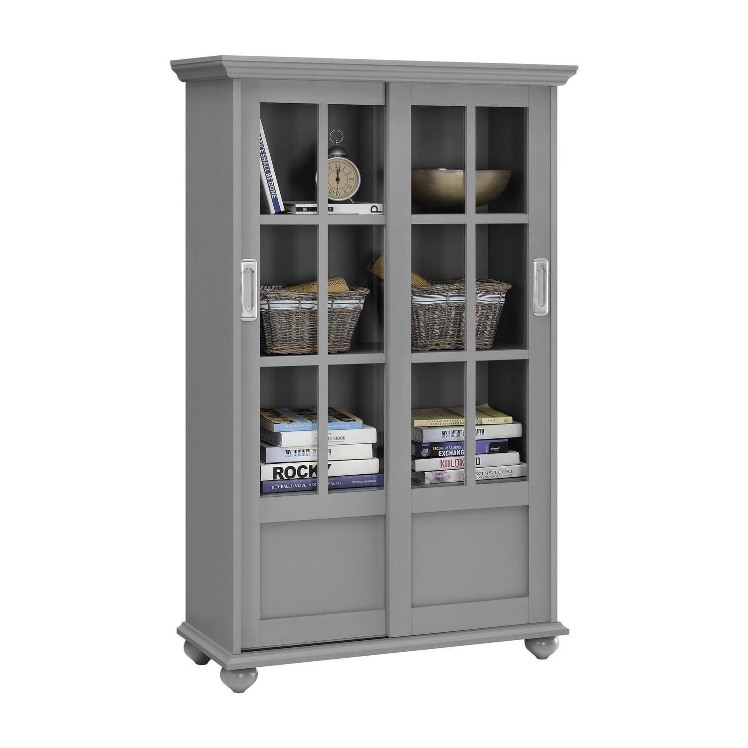 Ameriwood Home Aaron Lane Bookcase with Sliding Glass Doors, White