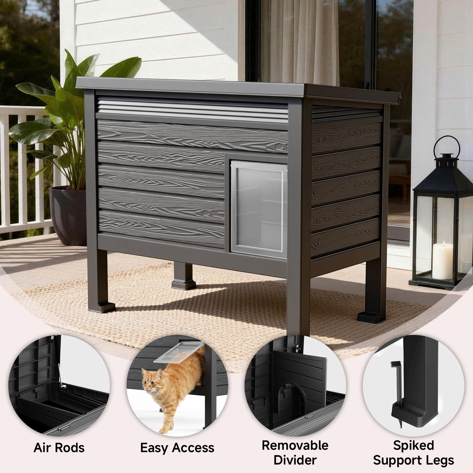 fazzn Outdoor Cat House X-Large: Weather Resistant, Raised Floor, Dual Waterproof Flaps, 50% Bigger, Dimensions 31" L x 26.7" H.Black,Father's Day Gift
