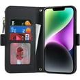 thumbnail image 3 of for iPhone 13 Wallet case,iPhone 13 Phone case with Zipper Card Holders for Women Slots Crossbody Flip Folio Book Cover with Credit Card Holder Men case - Black, 3 of 7