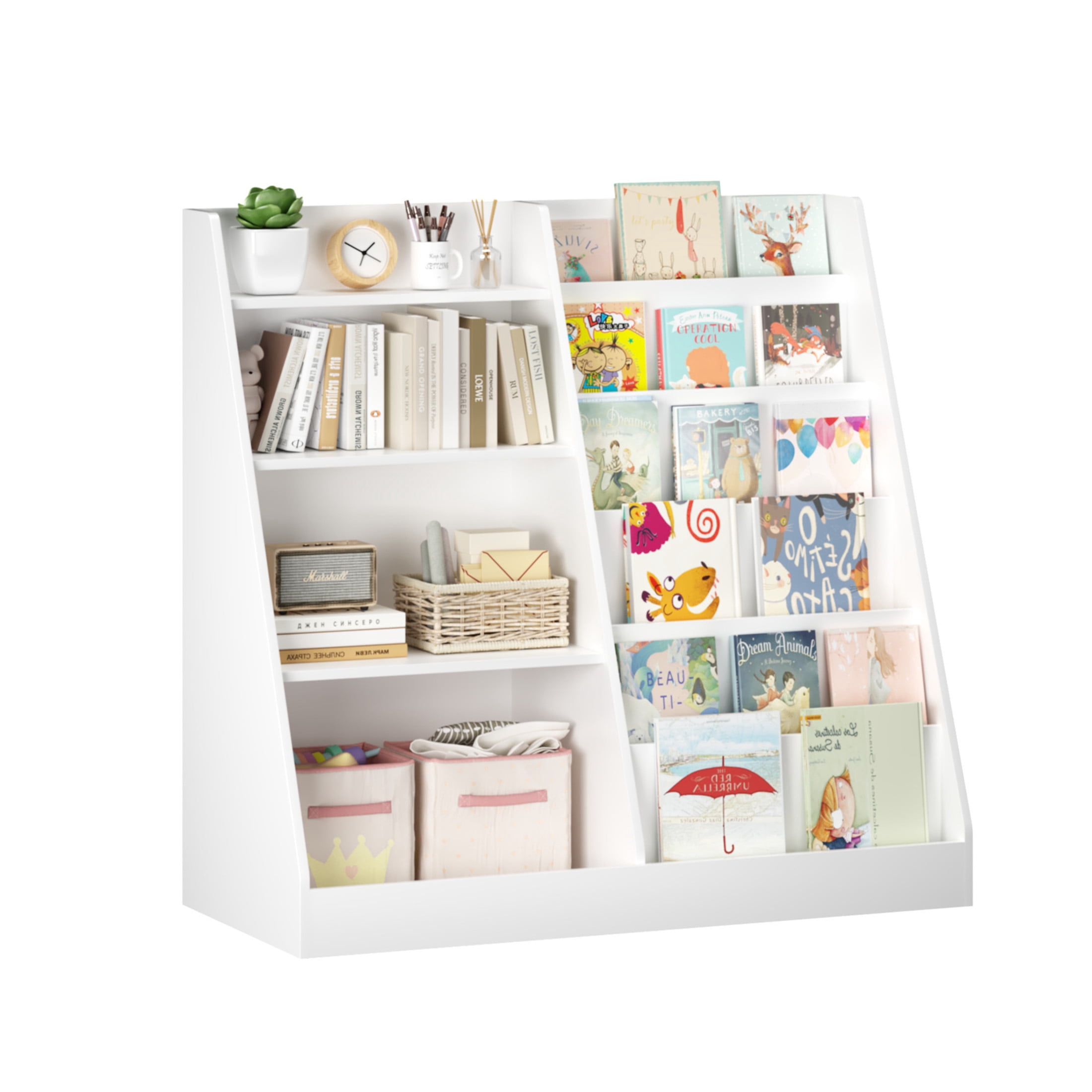 Noble House Kids Bookshelf and Toy Storage Organizer, 4-Tier Wooden Bookcase for Nursery, Playroom, White