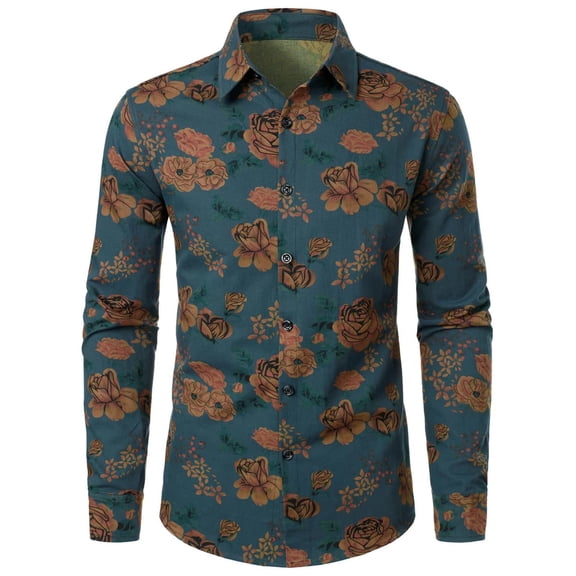 CONZONE Mens 70S Disco Buttons Down Shirts Long Sleeve Hippie Shirts for Men Trendy Floral Graphic Lapel Soft Lightweight Tops