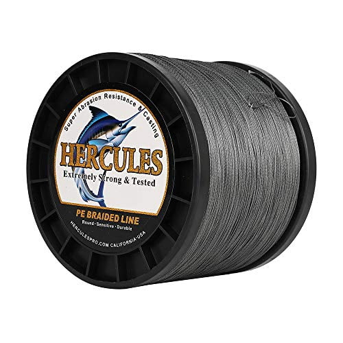 HERCULES Ligne de Pêche Tressée 1500m 1640yds 10lbs-200lbs Pe Superline 8 Brins (Gris 100lb/45.4kg 0.55mm)