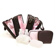 3-Piece Chocolate Brown Quilted Fitted Cosmetic Traveler by Modella with Bonus Accessories