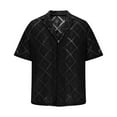thumbnail image 4 of Men Casual Button Down Lapel Shirt Short Sleeve Summer Beach Hollow Out Crochet Knit Hawaiian Tropical Top Cover Up, 4 of 6