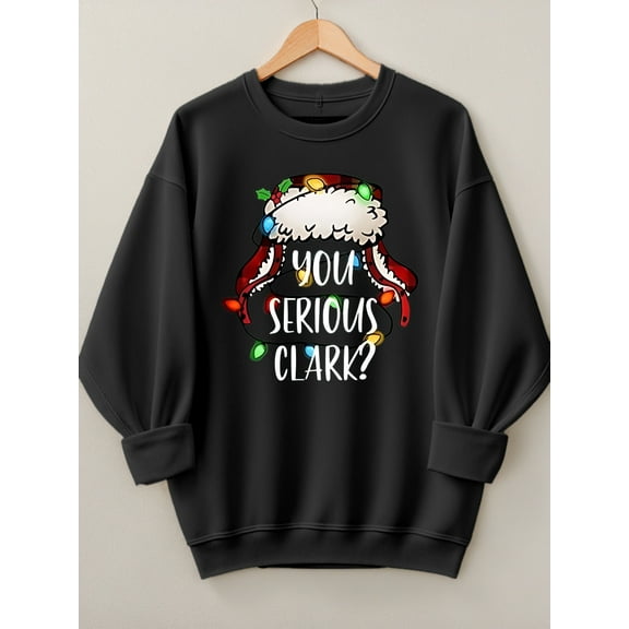 Woman Christmas Shirt Christmas Hat Graphic Sweatshirt Casual Long Sleeve Black Top