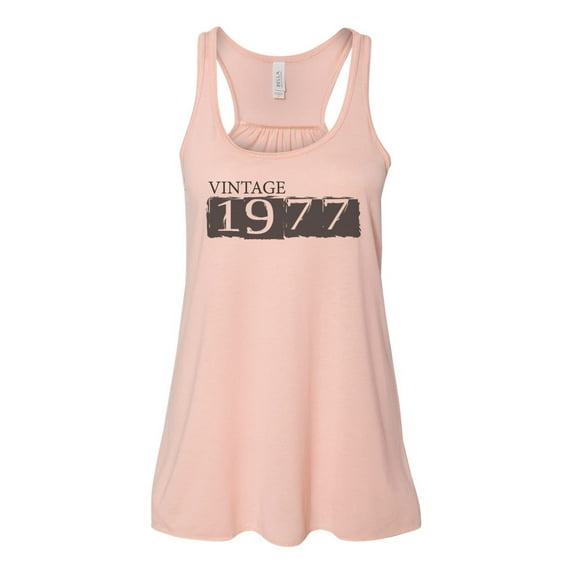 "Vintage 1977, 43rd Birthday, Born In 1977, Soft Bella Canvas, Sublimation, 43 Years Old, 43 Tank, 1977 Tank Top, Racerback, Birthday Gift, Peach, EXTRA SMALL"