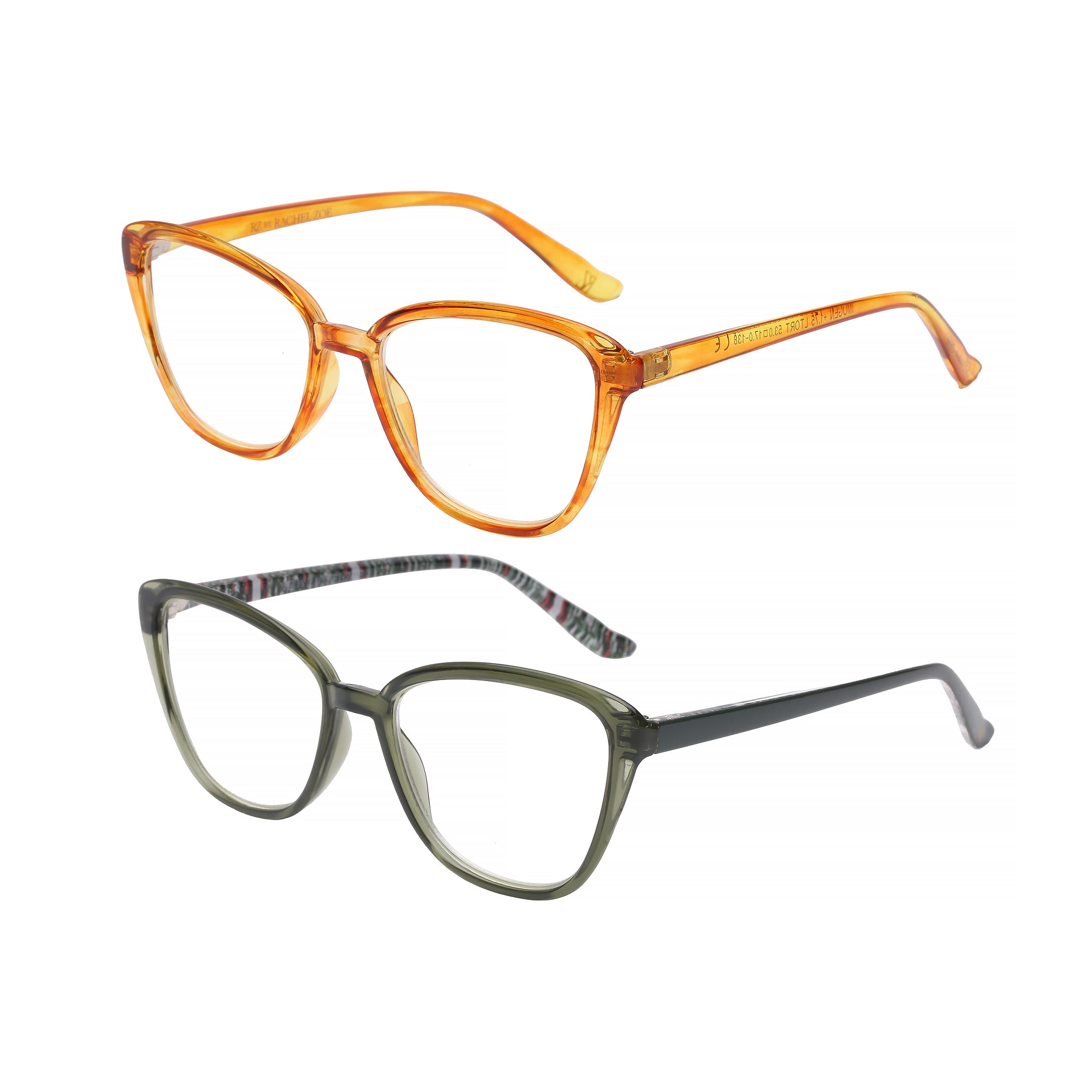 Rz by Rachel Zoe Womens Cateye Reading Glasses with Case, Crystal Olive/Light Tortoise, Imogen +2.00