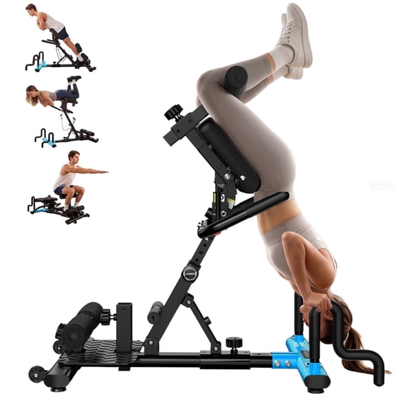 3-in-1 Inversion/Roman Chair/Squat Machine – Back Stretcher & Core Bench, 350lb Capacity, Commercial Home Gym