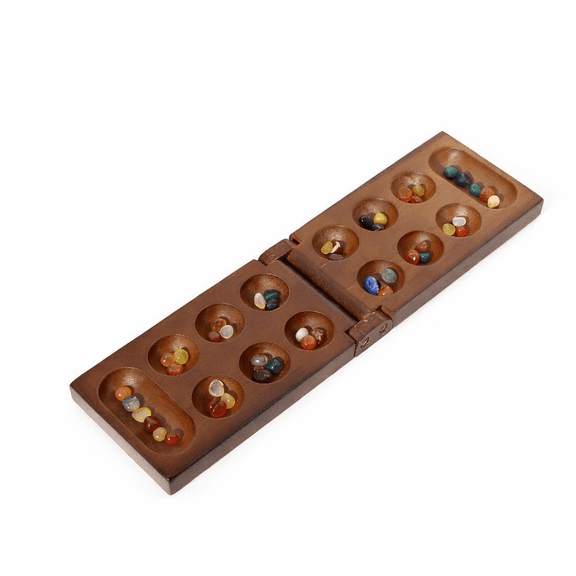 Wooden Mancala Strategy Board Game, Classic 2 Player Thinking Game, Folding Travel Tabletop Game for Teens & Adults