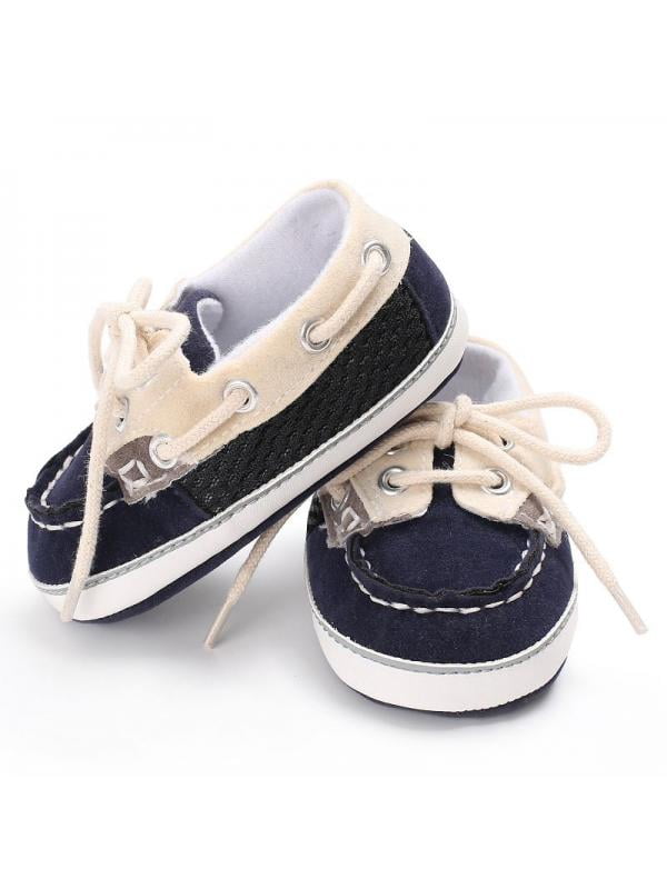 Newborn Baby Boys Girls Canvas Lace Up Shoes Crib Prewalker Soft Anti-slip Shoes