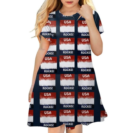 

Vedolay Toddler Dress Toddler Baby Girl 4th of July American Flag Dress Clothes Short Sleeve Skirt Patriotic Graphic Printed(Red 7-8 Years)