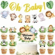 LUU-Oh Baby Banner Sign Jungle Animals Forest Wild Safari Themed Banner Bunting Welcome Baby Cake Topper Cupcake Toppers Baby Shower Party Decorations Supplies_SAI