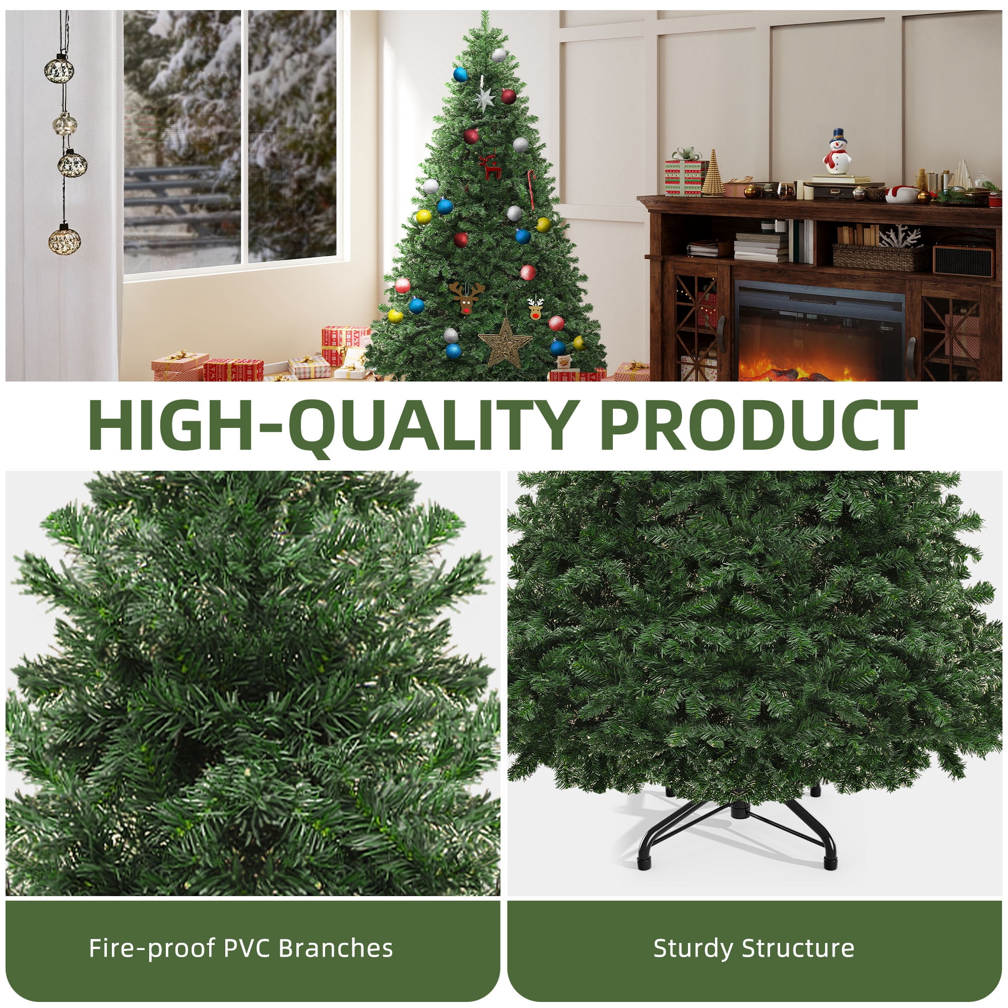 Uforic 7.5ft Spruce Artificial Christmas Tree with 1346 Branch Tips & Foldable Base, Green