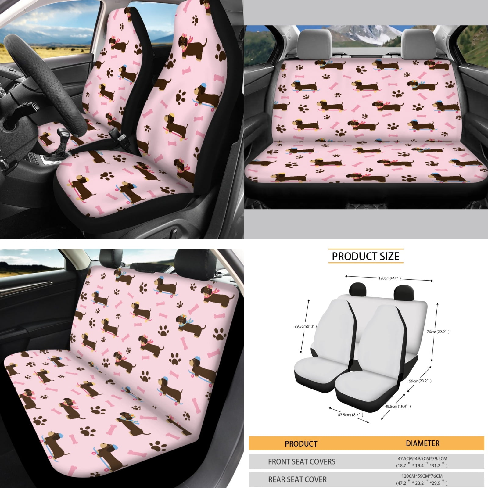 Yuyamidu Dachshund Car Front Rear Seat Covers Full Set of 14 Dog Paw Steering Wheel Cover Seat Belt Pads Handbrake Sets Trash Bin Armrest Cover Rearview Mirror Cover Cup Holders for SUV Truck Sedan
