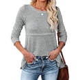 thumbnail image 4 of Women's Waffle Fashion Back Hollow Round Neck Long Sleeve Top, 4 of 6