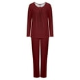 thumbnail image 3 of Women Pajama Set Pleats Long Sleeve Top with Straight Leg Pants Lounge Sets Sleepwear Loungewear with Pockets, 3 of 6