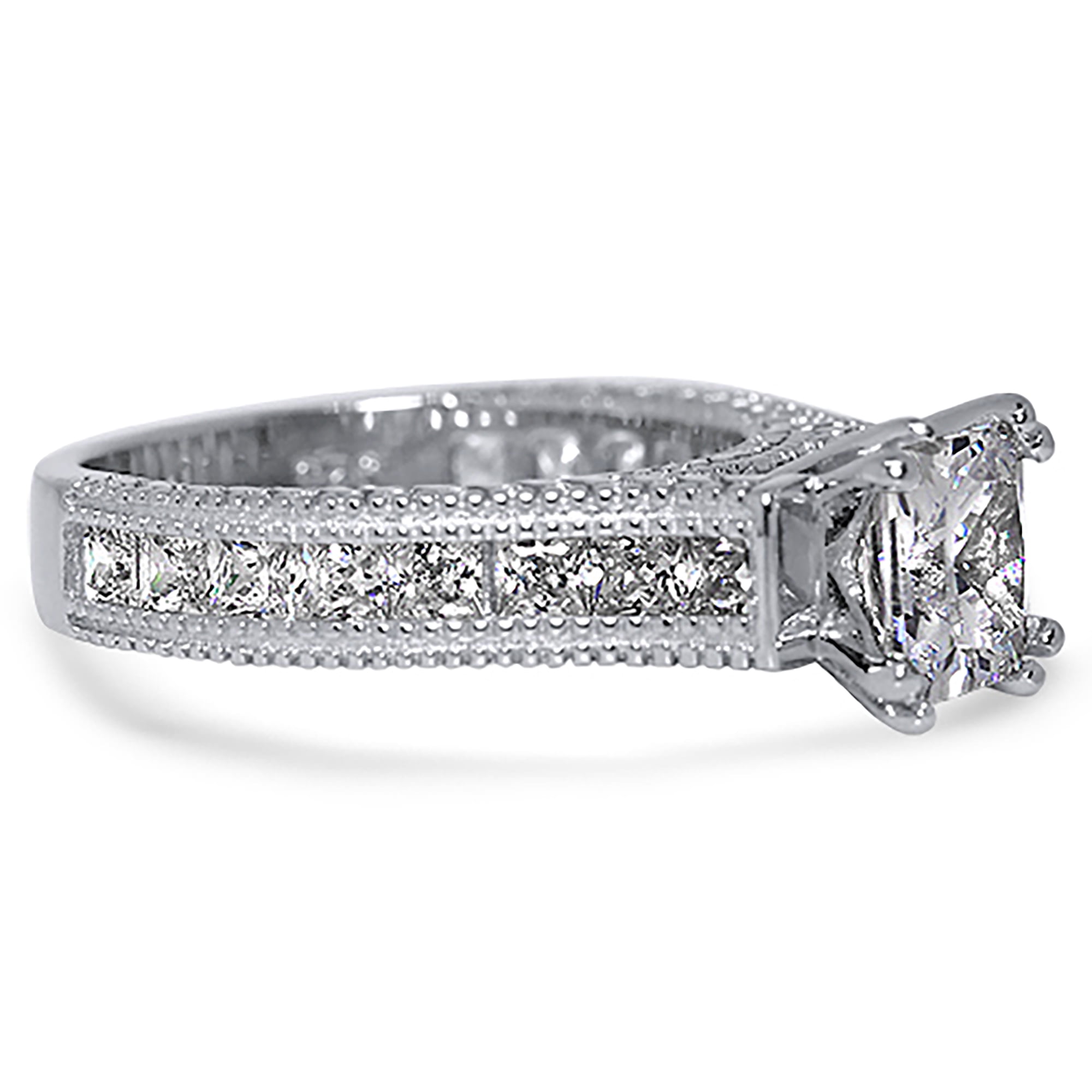 LaRaso & Co Sterling Silver Princess Cut CZ Vintage Engagement Ring for Women Size 7