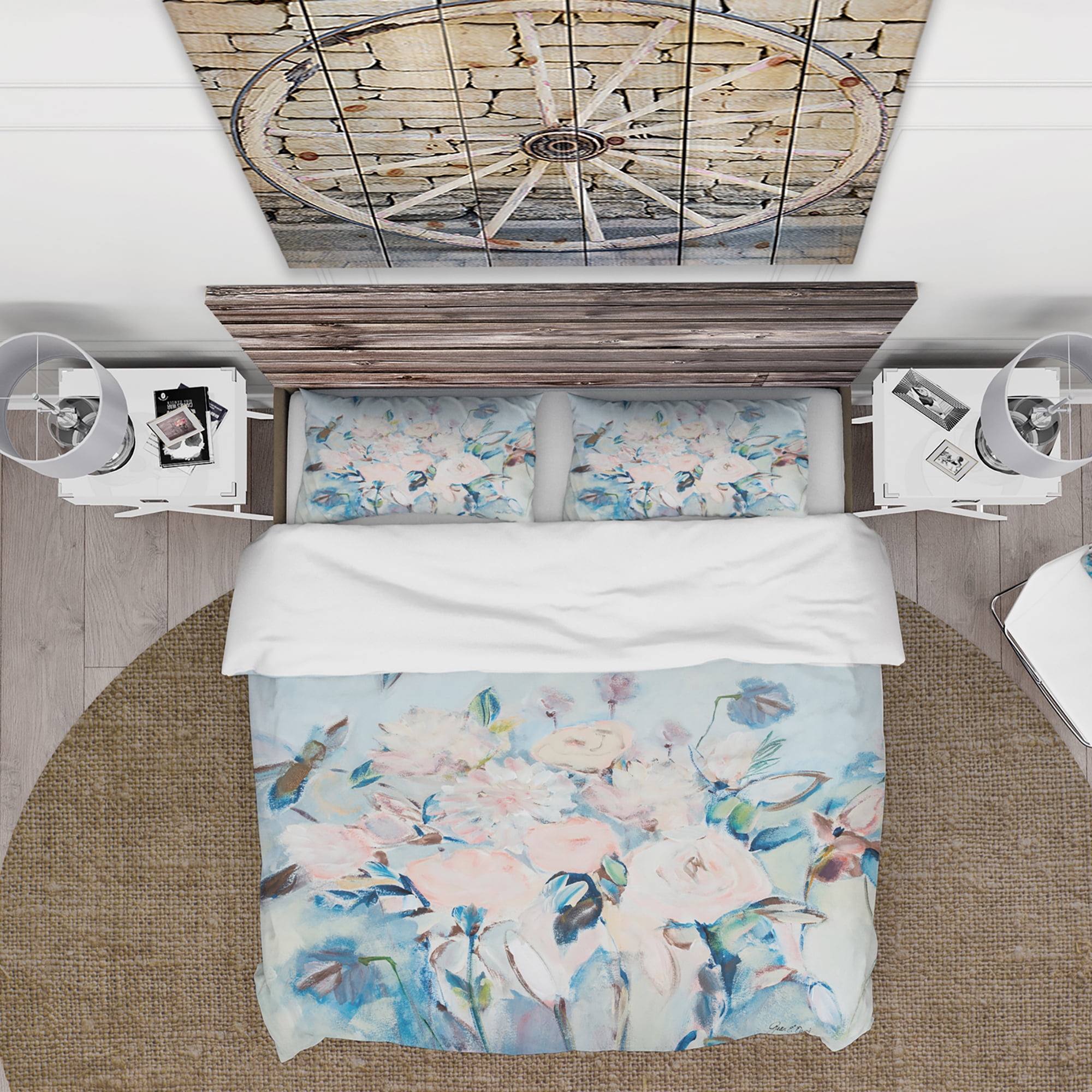 Designart 'Abstract Pink Flowers Farmhouse Waterpainting' Farmhouse Duvet Cover Set