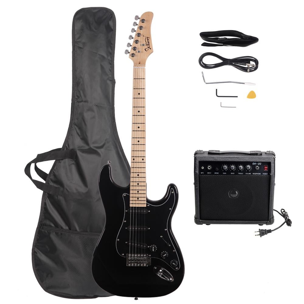 Glarry  Full Size Electric Guitar for Beginner with 20 Watt Amp and Accessories,Black with Black Pickguard