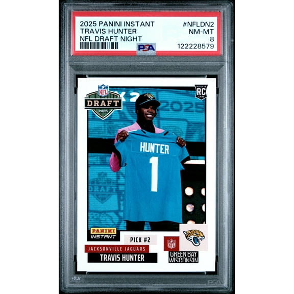 Graded 2025 Panini Instant Travis Hunter #NFLDN2 NFL Draft Night Rookie RC Football Card PSA 8 Near Mint