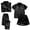Pajama Sets for Women: Black, variant on 4-Piece Satin Pajama Set, 2 Sets of Short/Long Sleeve Tops & Pants, Breathable Sleepwear,XXL
