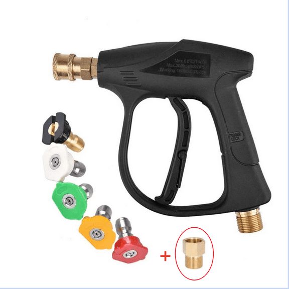 High Pressure Washer Gun Kit 4000 PSI Short Pressure Washer Spray Gun M22-14mm/15mm Fitting with 5 Spray Nozzle Tips for Car Pressure Power Washers