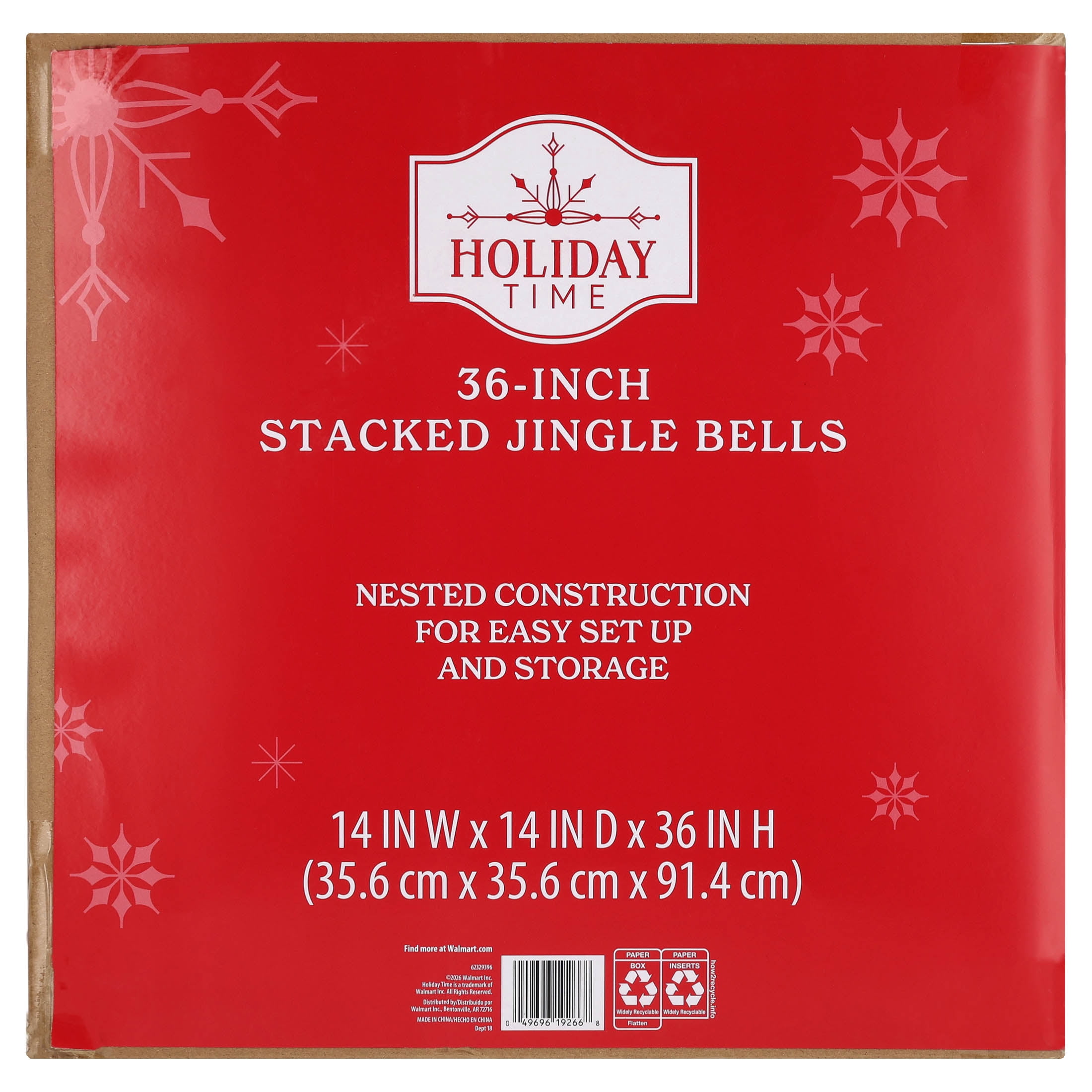 Stacked Metal Jingle Bells Christmas Decoration, Red and Green, 36", by Holiday Time