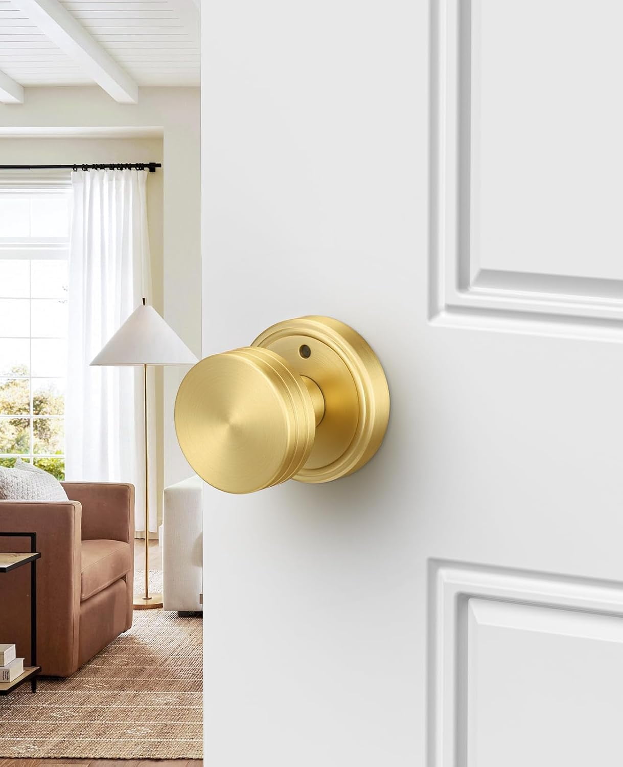Klamerit Privacy Brushed Gold Door Knobs Heavy Duty Zinc Alloy Round Interior Door Knobs with Lock,for Bathroom & Bedroom
