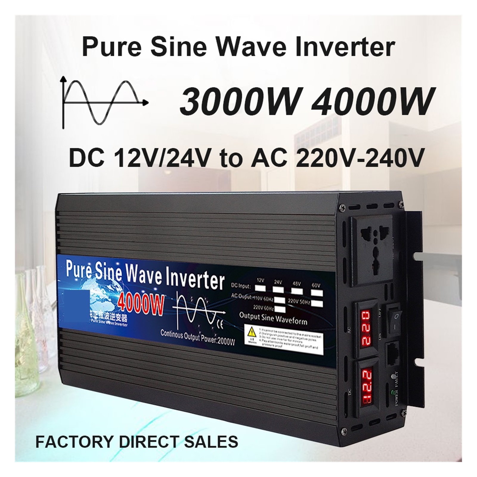 Pure Sine Wave Inverter 12V 24V 48V 60V 220 3000w 4000w Voltage Transformer Solar Power Inverter 12V 220 Inversor ,Multiple Safety Protections